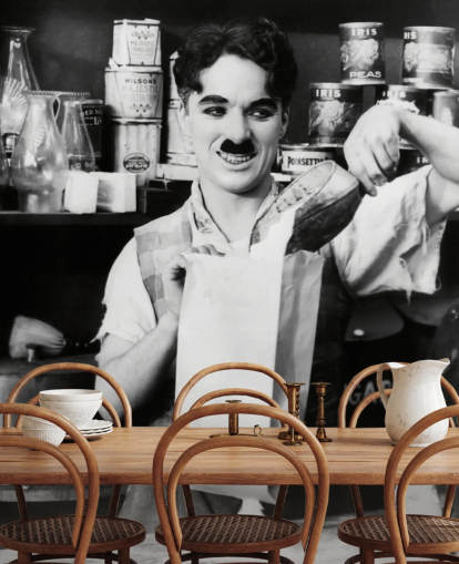 black and white charlie chaplin wallpaper mural called Charlie Chaplin (The Floorwalker)