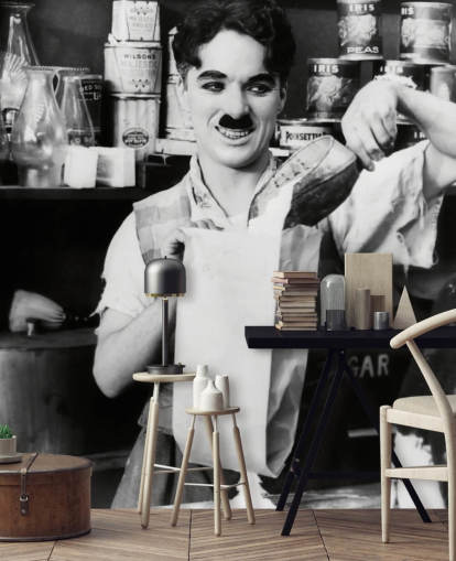 black and white charlie chaplin wallpaper mural called Charlie Chaplin (The Floorwalker)