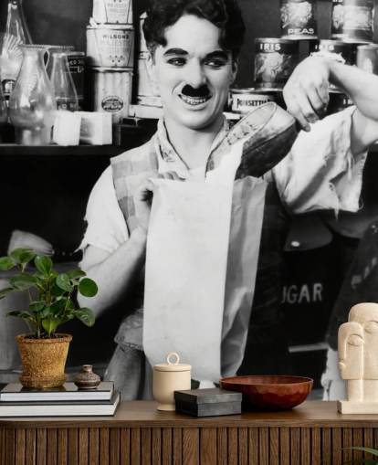 black and white charlie chaplin wallpaper mural called Charlie Chaplin (The Floorwalker) black and white charlie chaplin wallpaper mural called Charlie Chaplin (The Floorwalker)