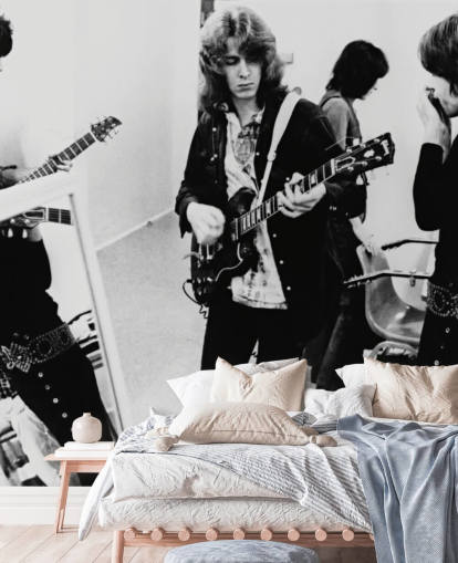 mural de papel pintado de músicos en blanco y negro llamado The Rolling Stones (Gimme Shelter) para dormitorios y oficinas en casa