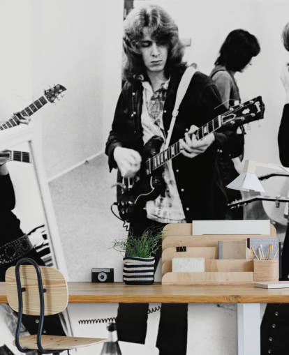 zwart-wit muurschildering voor muzikanten genaamd The Rolling Stones (Gimme Shelter) voor slaapkamers en kantoren aan huis