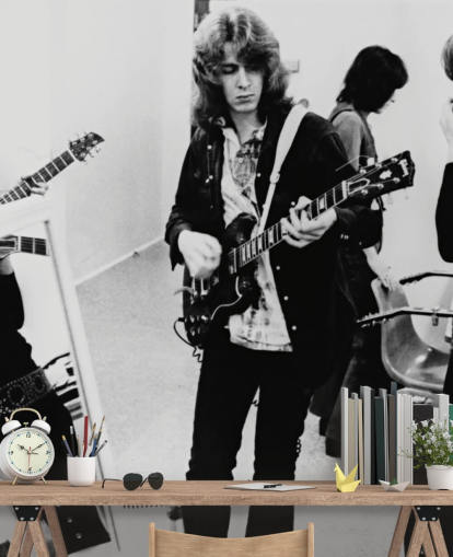 zwart-wit muurschildering voor muzikanten genaamd The Rolling Stones (Gimme Shelter) voor slaapkamers en kantoren aan huis