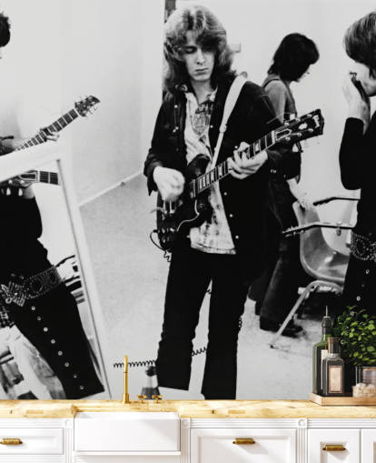 mural de papel pintado de músicos en blanco y negro llamado The Rolling Stones (Gimme Shelter) para dormitorios y oficinas en casa