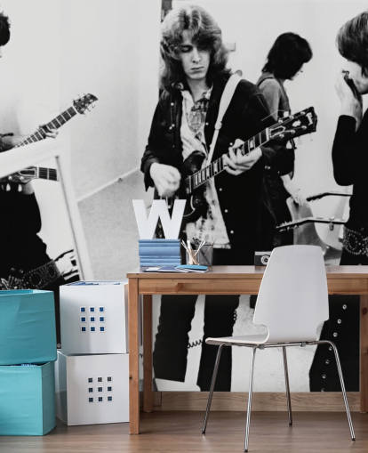 black and white musician wallpaper mural called The Rolling Stones (Gimme Shelter) for bedrooms and home offices