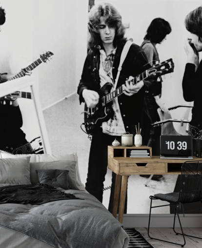 black and white musician wallpaper mural called The Rolling Stones (Gimme Shelter) for bedrooms and home offices