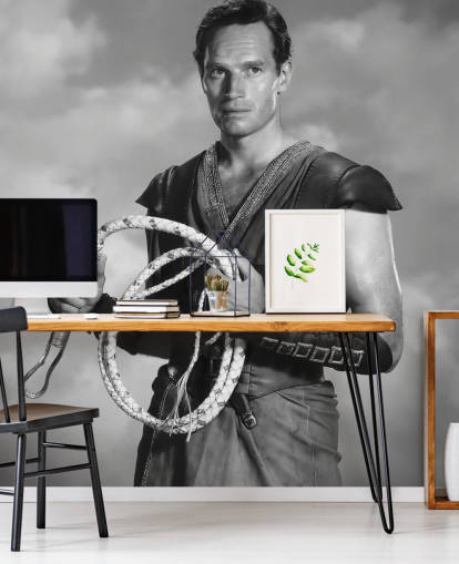 mural de papel de parede ben hur preto e branco chamado Charlton Heston (Ben-Hur) para salas de estar, quartos e escritórios domésticos