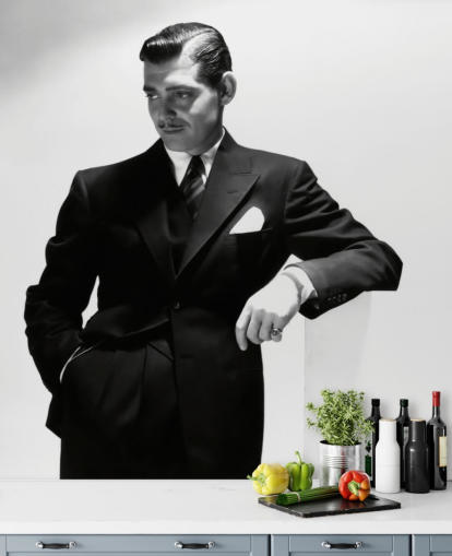 mustavalkoinen Clark Gable -seinämaalaus 