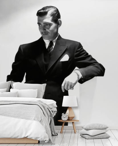 mural de pared blanco y negro de Clark Gable 