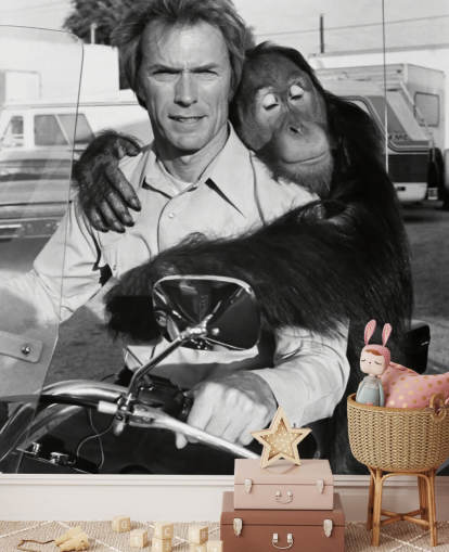 black and white clint eastwood and orangutan wall mural called Clint Eastwood (Every Which Way but Loose)