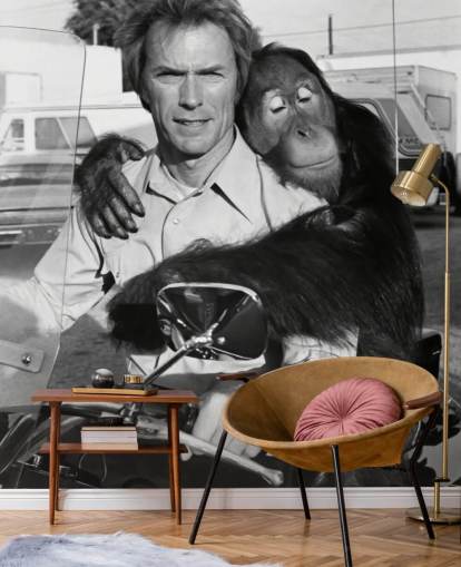 black and white clint eastwood and orangutan wall mural called Clint Eastwood (Every Which Way but Loose)