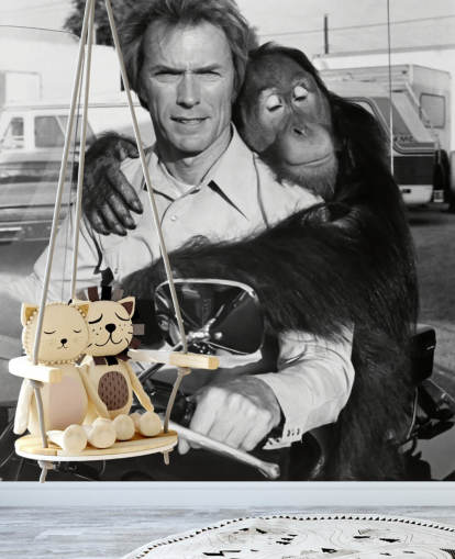 black and white clint eastwood and orangutan wall mural called Clint Eastwood (Every Which Way but Loose)