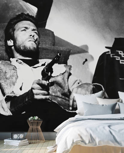 mural de pared de película en blanco y negro llamado Clint Eastwood (por unos pocos dólares más) para oficinas domésticas, salas de estar y dormitorios