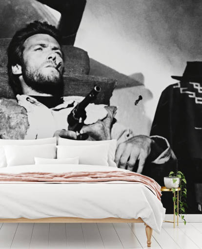 mural de pared de película en blanco y negro llamado Clint Eastwood (por unos pocos dólares más) para oficinas domésticas, salas de estar y dormitorios