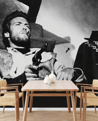 fresque murale de film en noir et blanc intitulée Clint Eastwood (For a Few Dollars More) pour les bureaux à domicile, les salons et les chambres