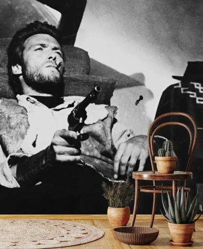 mural de pared de película en blanco y negro llamado Clint Eastwood (por unos pocos dólares más) para oficinas domésticas, salas de estar y dormitorios
