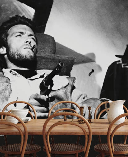 sort/hvid filmvægmaleri kaldet Clint Eastwood (For a Few Dollars More) til hjemmekontorer, stuer og soveværelser sort/hvid filmvægmaleri kaldet Clint Eastwood (For a Few Dollars More) til hjemmekontorer, stuer og soveværelser