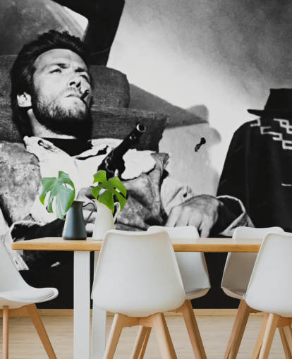 black and white movie wall mural called Clint Eastwood (For a Few Dollars More) for home offices, living rooms and bedrooms
