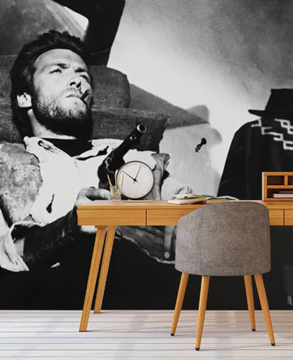black and white movie wall mural called Clint Eastwood (For a Few Dollars More) for home offices, living rooms and bedrooms