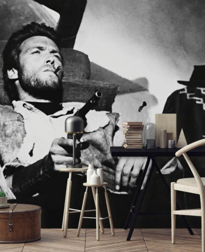 black and white movie wall mural called Clint Eastwood (For a Few Dollars More) for home offices, living rooms and bedrooms