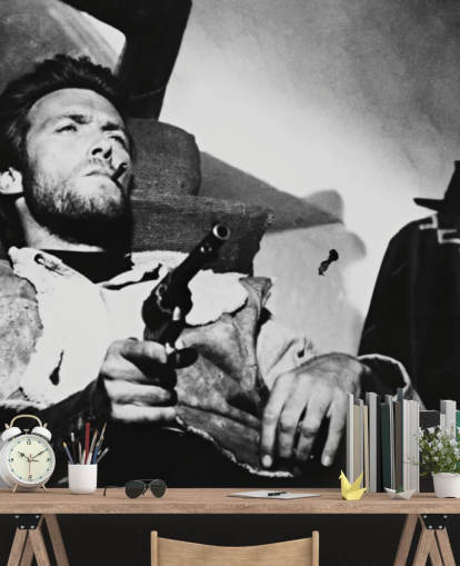 black and white movie wall mural called Clint Eastwood (For a Few Dollars More) for home offices, living rooms and bedrooms