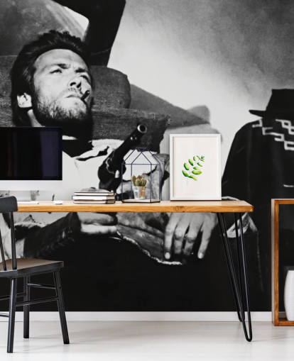 black and white movie wall mural called Clint Eastwood (For a Few Dollars More) for home offices, living rooms and bedrooms black and white movie wall mural called Clint Eastwood (For a Few Dollars More) for home offices, living rooms and bedrooms