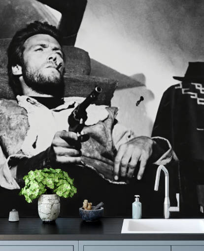 mural de pared de película en blanco y negro llamado Clint Eastwood (por unos pocos dólares más) para oficinas domésticas, salas de estar y dormitorios mural de pared de película en blanco y negro llamado Clint Eastwood (por unos pocos dólares más) para oficinas domésticas, salas de estar y dormitorios
