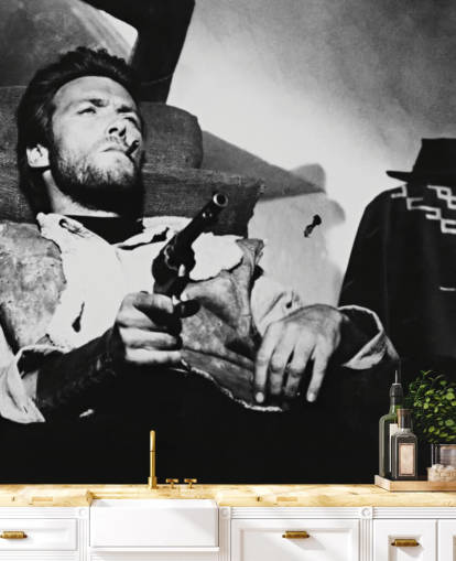 mural de pared de película en blanco y negro llamado Clint Eastwood (por unos pocos dólares más) para oficinas domésticas, salas de estar y dormitorios mural de pared de película en blanco y negro llamado Clint Eastwood (por unos pocos dólares más) para oficinas domésticas, salas de estar y dormitorios