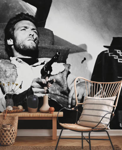 Schwarzweiß-Filmwandbild namens Clint Eastwood (For a Few Dollars More) für Heimbüros, Wohn- und Schlafzimmer Schwarzweiß-Filmwandbild namens Clint Eastwood (For a Few Dollars More) für Heimbüros, Wohn- und Schlafzimmer