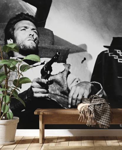 mural de parede de filme em preto e branco chamado Clint Eastwood (por alguns dólares a mais) para escritórios domésticos, salas de estar e quartos mural de parede de filme em preto e branco chamado Clint Eastwood (por alguns dólares a mais) para escritórios domésticos, salas de estar e quartos