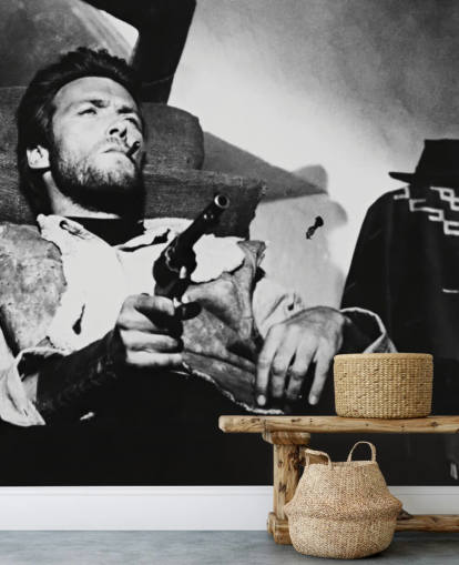 black and white movie wall mural called Clint Eastwood (For a Few Dollars More) for home offices, living rooms and bedrooms