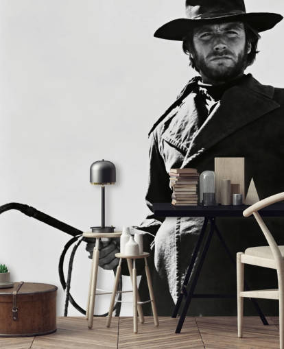 schwarz-weißes Clint Eastwood-Tapeten-Wandbild namens Clint Eastwood (High Plains Drifter) schwarz-weißes Clint Eastwood-Tapeten-Wandbild namens Clint Eastwood (High Plains Drifter)