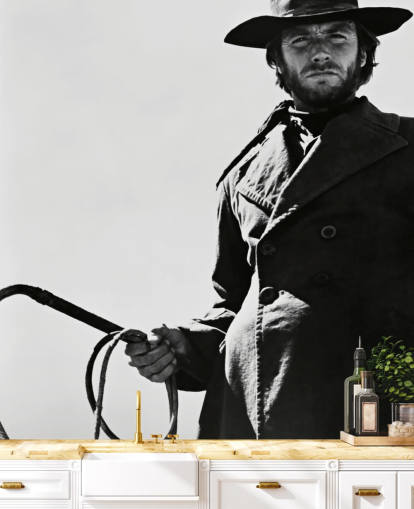 sort og hvid clint eastwood tapetmaleri kaldet Clint Eastwood (High Plains Drifter)