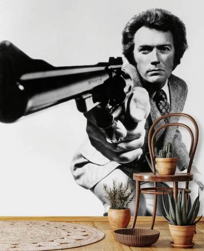 mural de papel pintado de Clint Eastwood en blanco y negro llamado Clint Eastwood (Magnum Force) para dormitorios, negocios y oficinas