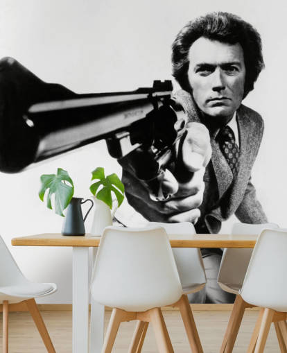 mural de papel pintado de Clint Eastwood en blanco y negro llamado Clint Eastwood (Magnum Force) para dormitorios, negocios y oficinas