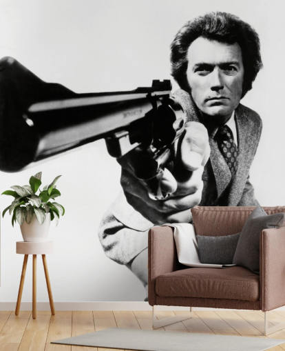 black and white clint eastwood wallpaper mural aclled Clint Eastwood (Magnum Force) for bedrooms, businesses and offices