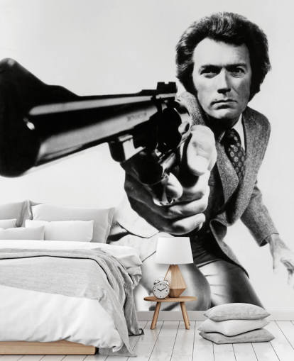 mural de papel pintado de Clint Eastwood en blanco y negro llamado Clint Eastwood (Magnum Force) para dormitorios, negocios y oficinas