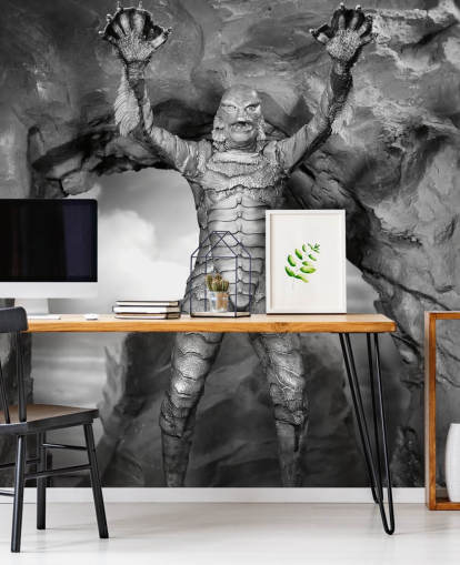 mural de papel de parede de filme de terror em preto e branco chamado Creature from the Black Lagoon para quartos de adolescentes e salas de cinema mural de papel de parede de filme de terror em preto e branco chamado Creature from the Black Lagoon para quartos de adolescentes e salas de cinema