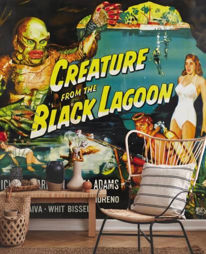 mural de papel de parede colorido de criatura da lagoa negra para quartos, escritórios domésticos e salas de cinema mural de papel de parede colorido de criatura da lagoa negra para quartos, escritórios domésticos e salas de cinema