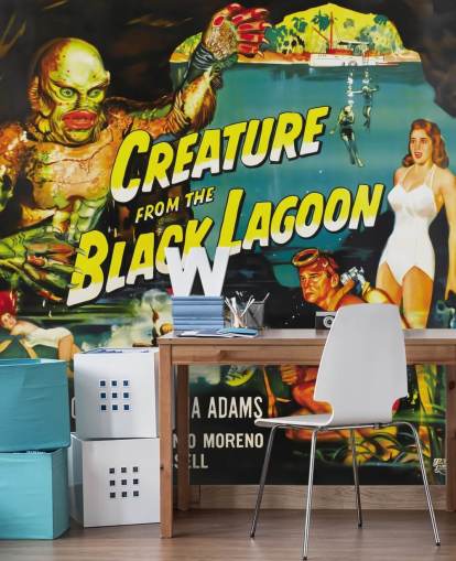 mural de papel de parede colorido de criatura da lagoa negra para quartos, escritórios domésticos e salas de cinema mural de papel de parede colorido de criatura da lagoa negra para quartos, escritórios domésticos e salas de cinema