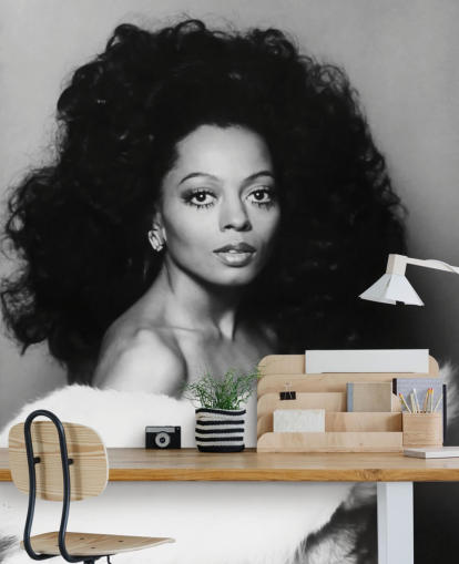 mural de papel pintado blanco y negro de Diana Ross para hogares y negocios