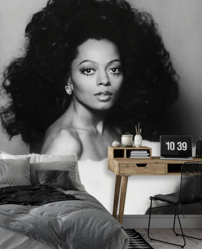carta da parati murale in bianco e nero Diana Ross per case e aziende