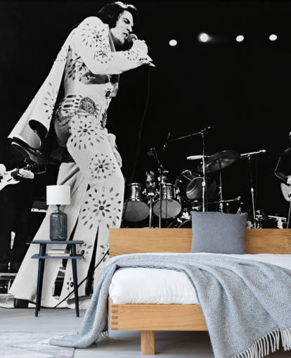 black and white movie wallpaper mural called Elvis Presley (Elvis on Tour) for bedrooms, living rooms and more
