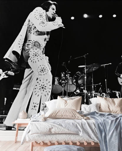 mural de papel pintado de película en blanco y negro Elvis Presley (Elvis de gira)