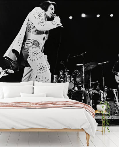 mural de papel pintado de película en blanco y negro Elvis Presley (Elvis de gira)