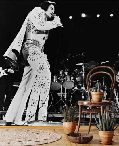 black and white movie wallpaper mural Elvis Presley (Elvis on Tour)