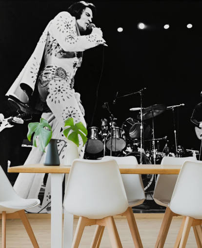mural de papel pintado de película en blanco y negro Elvis Presley (Elvis de gira)