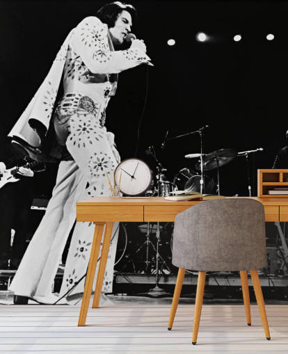 black and white movie wallpaper mural called Elvis Presley (Elvis on Tour) for bedrooms, living rooms and more