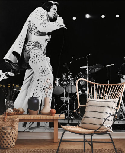 black and white movie wallpaper mural called Elvis Presley (Elvis on Tour) for bedrooms, living rooms and more