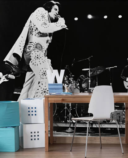 Schwarz-Weiß-Filmtapete Elvis Presley (Elvis on Tour)
