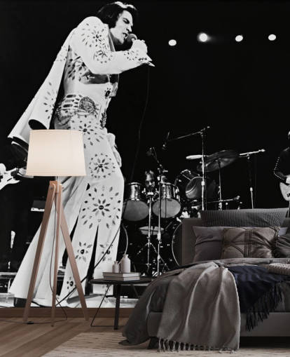 black and white movie wallpaper mural called Elvis Presley (Elvis on Tour) for bedrooms, living rooms and more